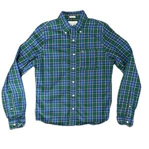 Abercrombie Fitch A&F Mens L Plaid Checkered Shirt - Muscle Fit Green Blue Y2K